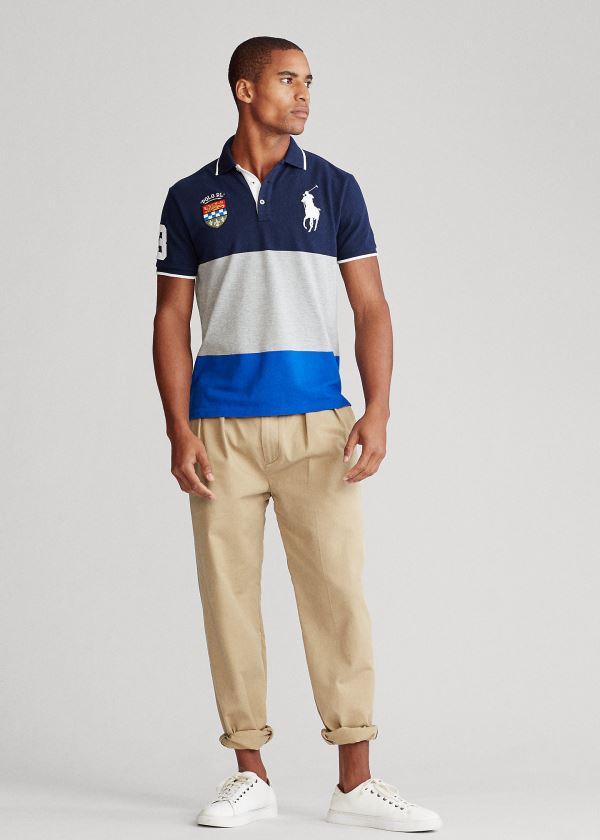 Men's Polo Ralph Lauren Color-Blocked Big Pony Polo Shirts | 857192MTQ